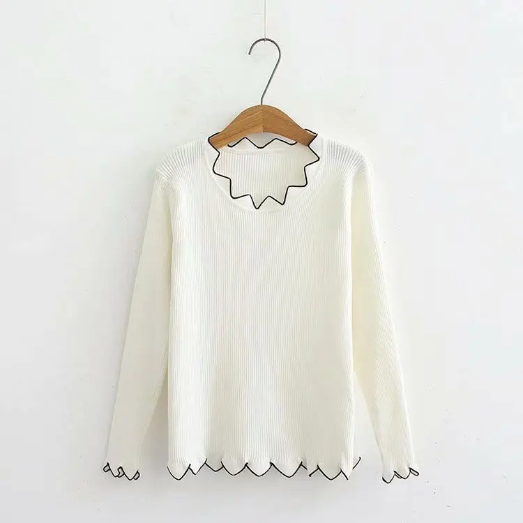 Свитер женский вязаный с волнистыми краями свободный эластичный длинным рукавом