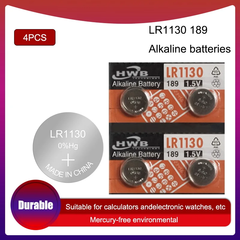 

4Pcs 1.5V for Eaxell AG10 389 LR54 SR54 SR1130W 189 SB-BU L1130 1130 LR1130 Button Batteries Alkaline Cell Coin Battery