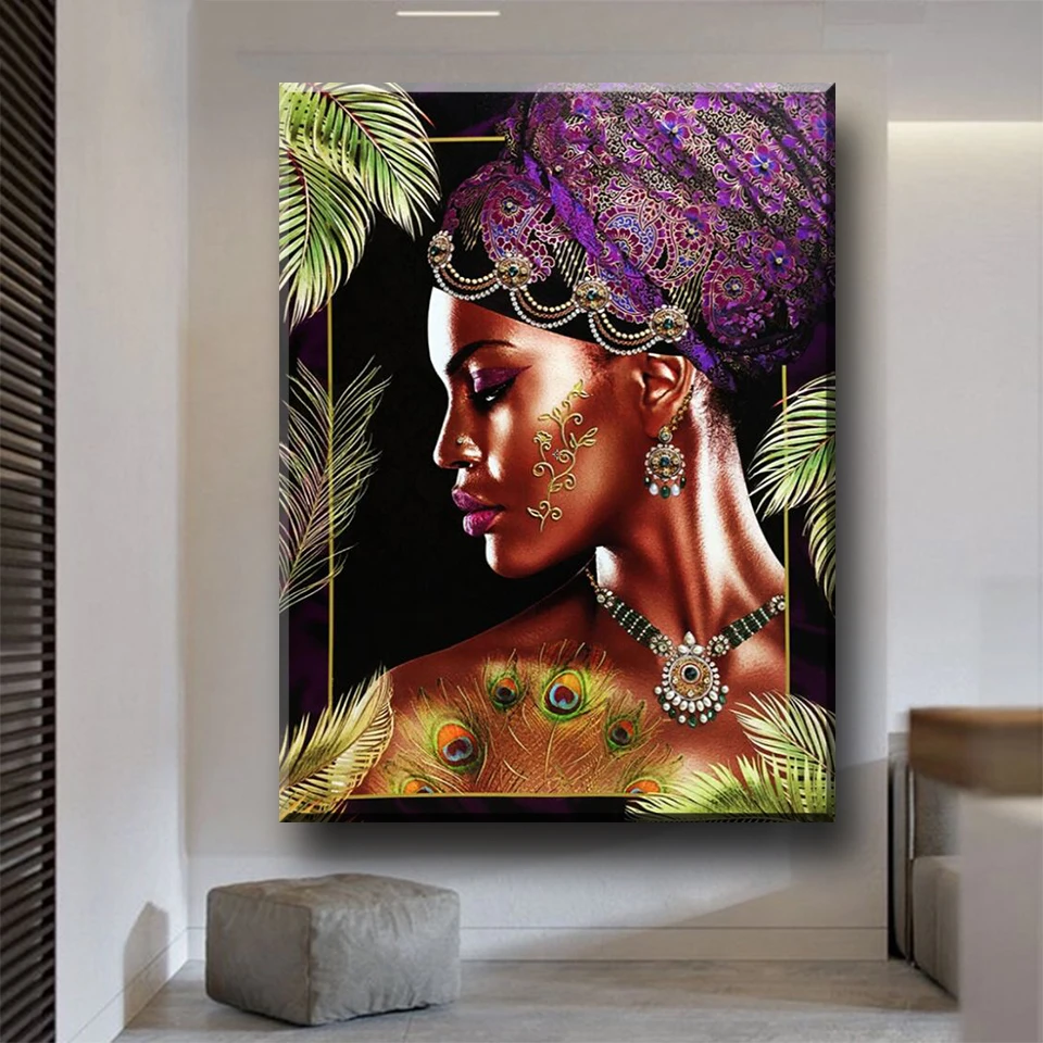 

Diamond Mosaic African Black Woman Portrait Art Diy Diamond Painting Full Square Round Diamond Embroidery Portrait Girl,B136