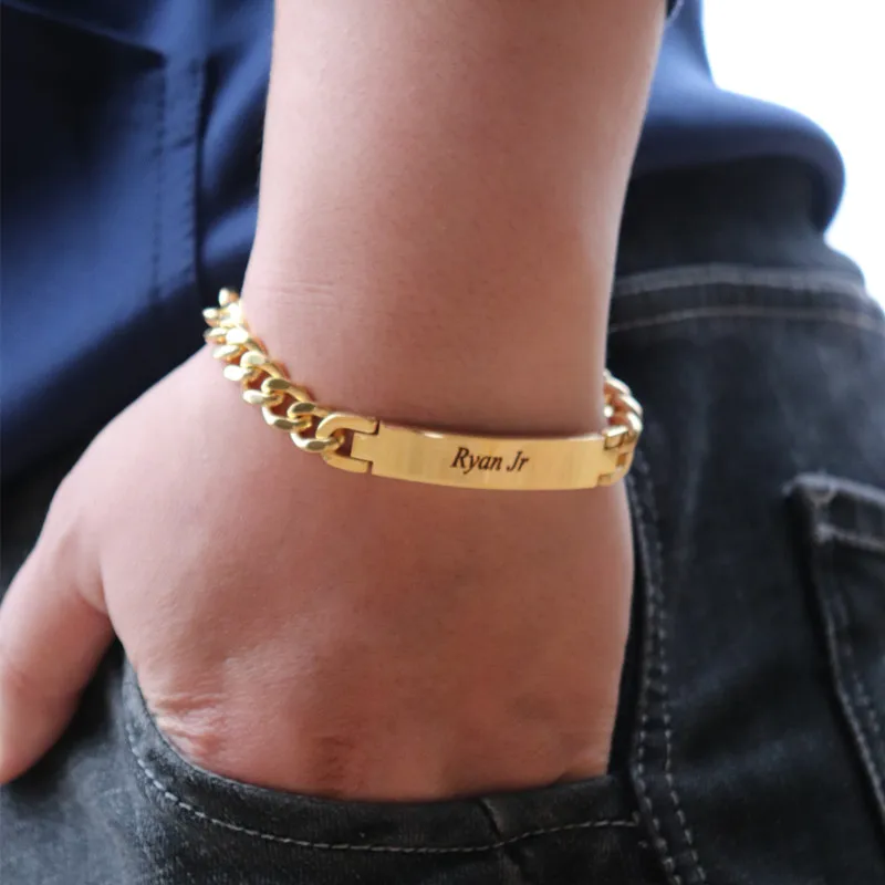 

Personalized Name Bracelet For Men And Women Bangles Stainless Steel Chain Pulseras Hombre Birthday Gift