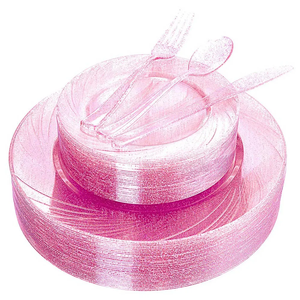 

Одноразовые столовые приборы для вечерние, золотой порошок, пластиковая десертная тарелка, обеденная тарелка, ранний день рождения, свадьб...