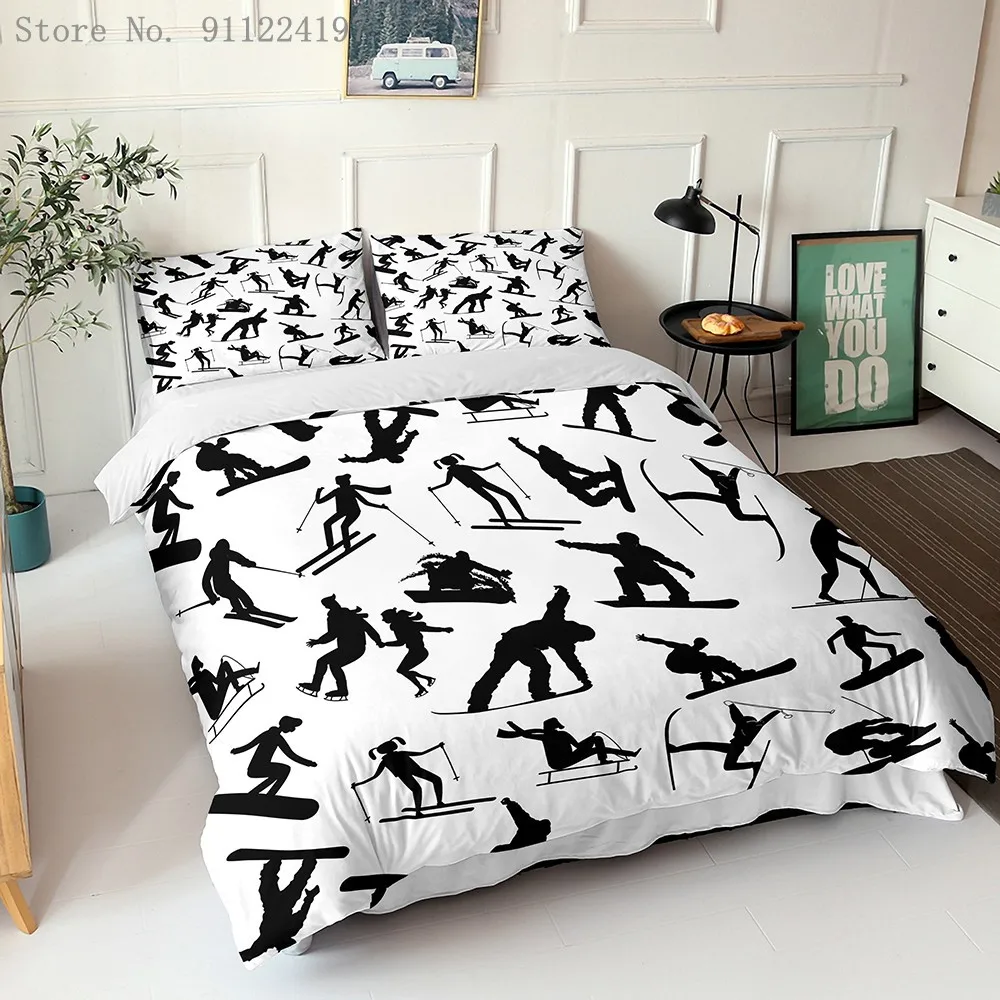 

Ski Boy Sled Print Quilt Cover White Pink Bedding Set Twin Full Queen King Quilt Cover Pillowcase Girls Boys Bedroom Decoration