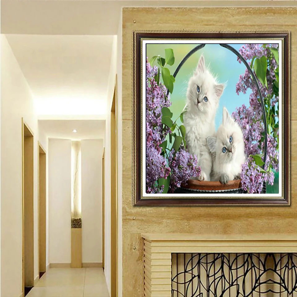 Кошка животное цветок корзина DIY кристалл полный 5D алмазная картина крестиком