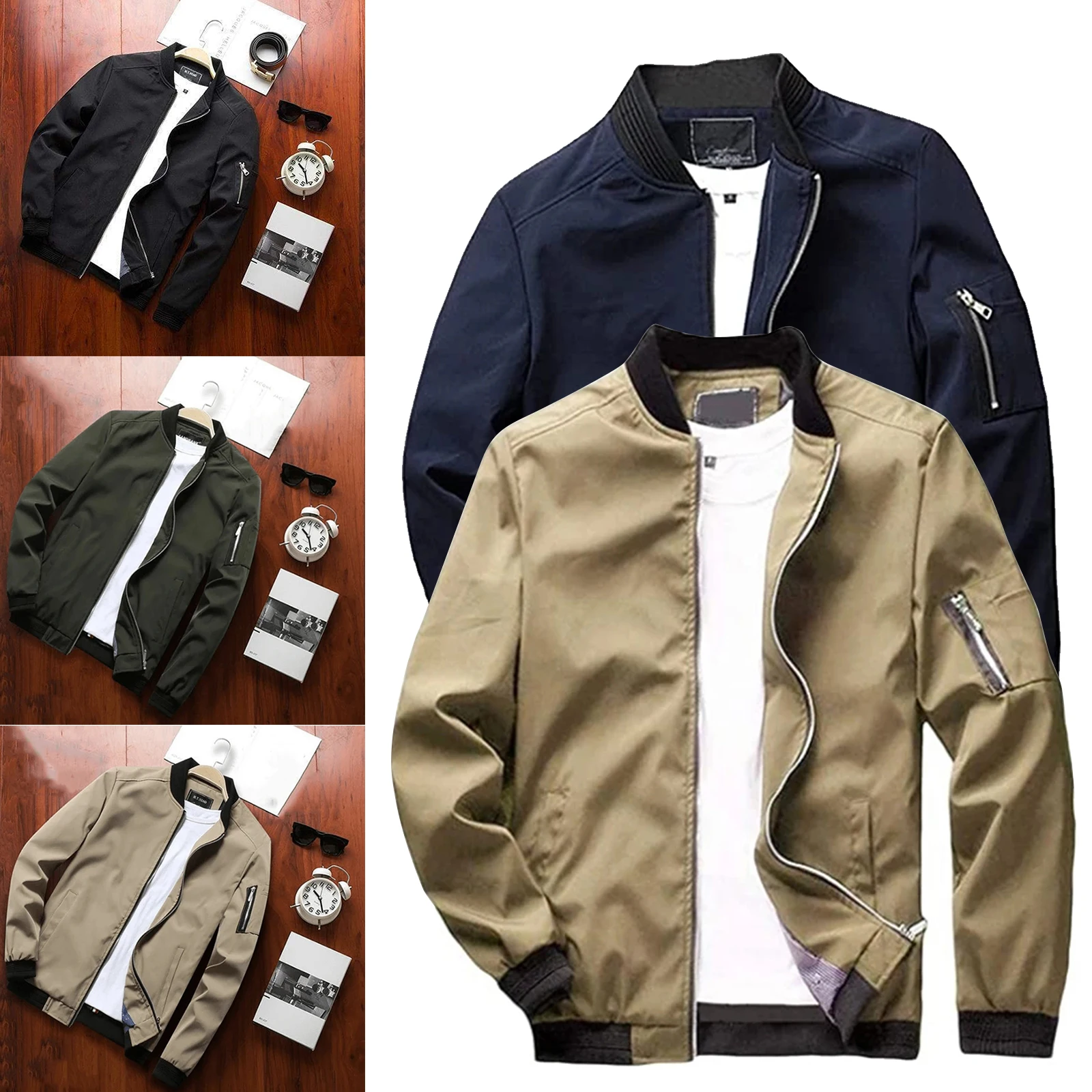 

Flight Bomber Jacket Fashion Casual Zipper Closure Trendy Jackets Coat Men TC21