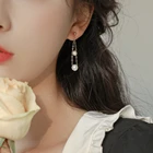 Женские длинные серьги-гвоздики из серебра 925 пробы, с пресноводным жемчугом