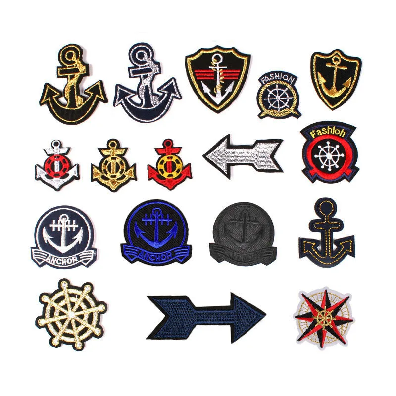 

100pcs/lot Round Embroidery Patch Compass Anchor Clothing Decoration Sewing Accessories Diy Iron Heat Transfer Applique