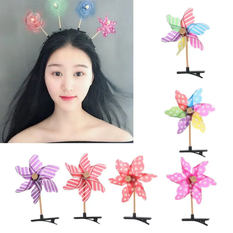 Windmill hairpin Cute 3D Windmill Mini Side Hair Clip Baby funny Colorful Rainbow Hairpin Plastic Sweet Birthday Party Gift