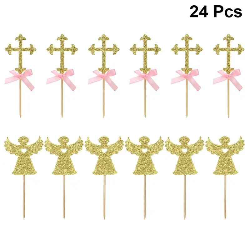 24 шт. в форме Креста и ангела Топпер для торта сверкающие кексы топперы кексов