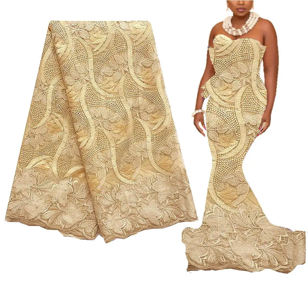 Золотая нигерийская кружевная вышитая сетка французская ткань 2023