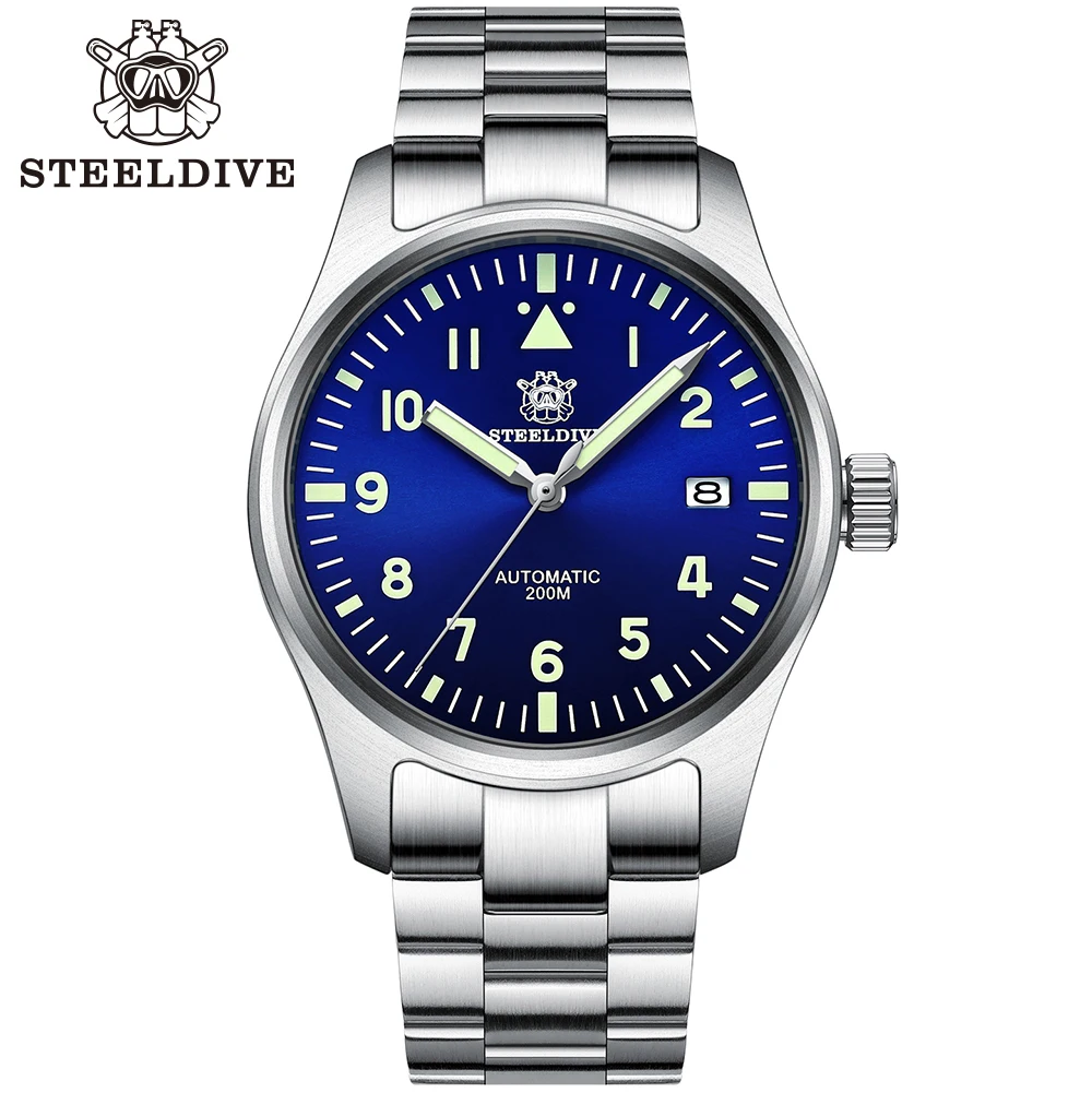 Часы пилот STEELDIVE 1940 автоматические часы Sapphire NH35 для дайвинга Мужские