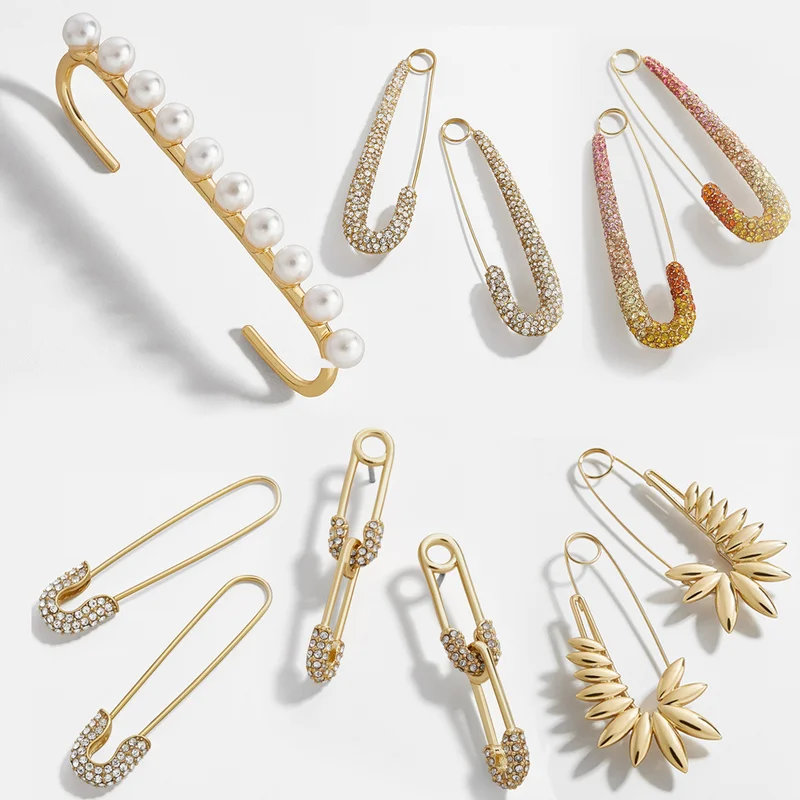 Золотые серьги для женщин золотые с булавкой элегантные со стразами