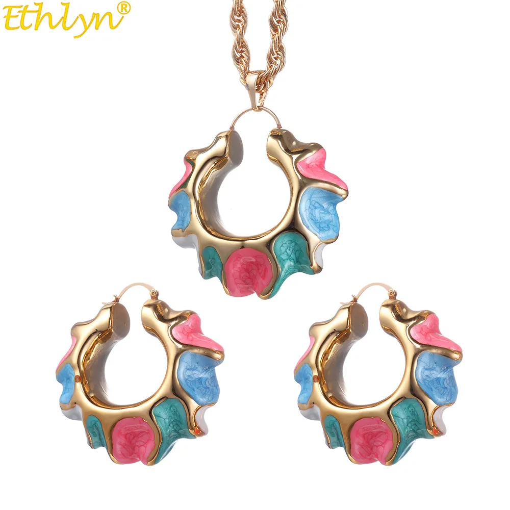Ethlyn, модные серьги для женщин, ювелирный набор, красочный круглый спиральный кулон, Африканское/нигерийское ожерелье, ювелирные аксессуары