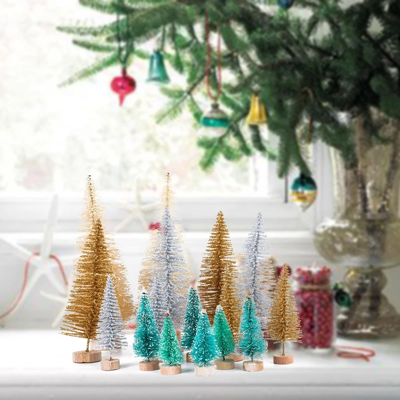 Mini árbol de Navidad Artificial de 8 piezas  decoración de Navidad para el hogar  dorado  verde