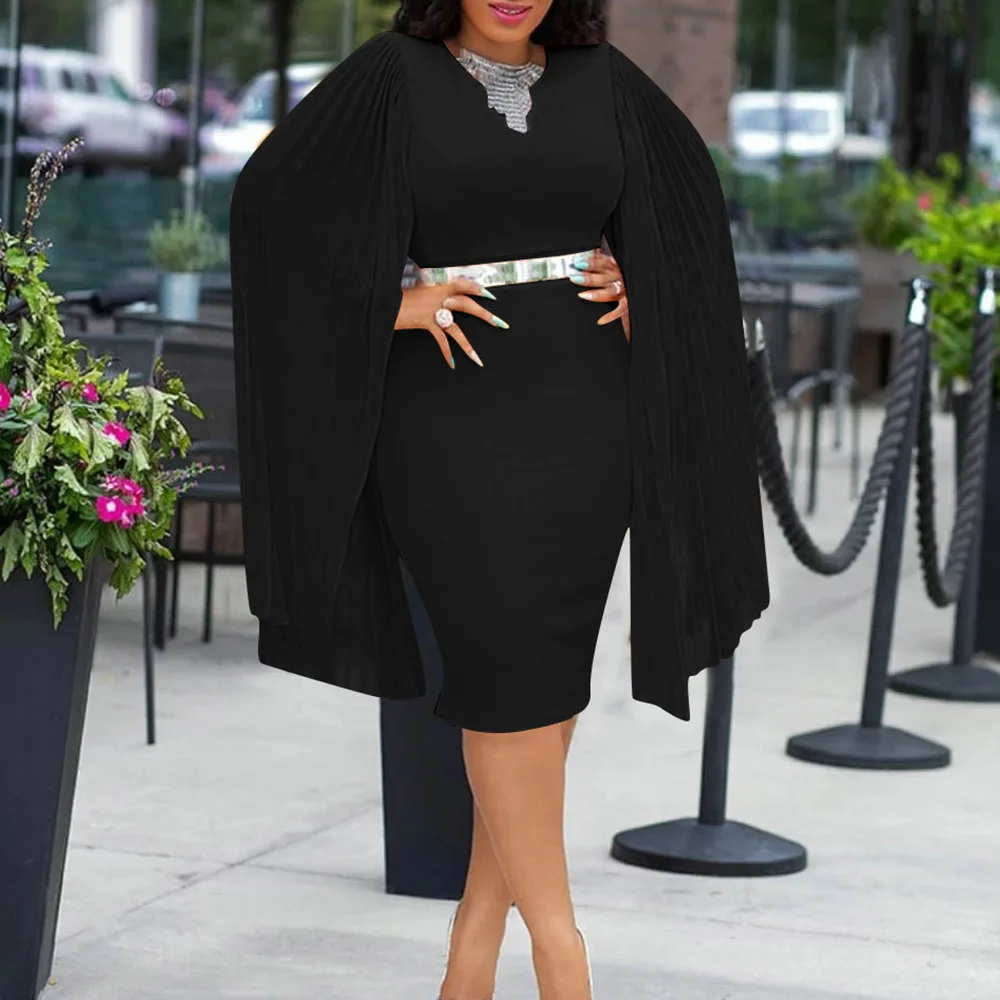 Элегантное Черное Плиссированное вечернее платье с длинным рукавом африканская