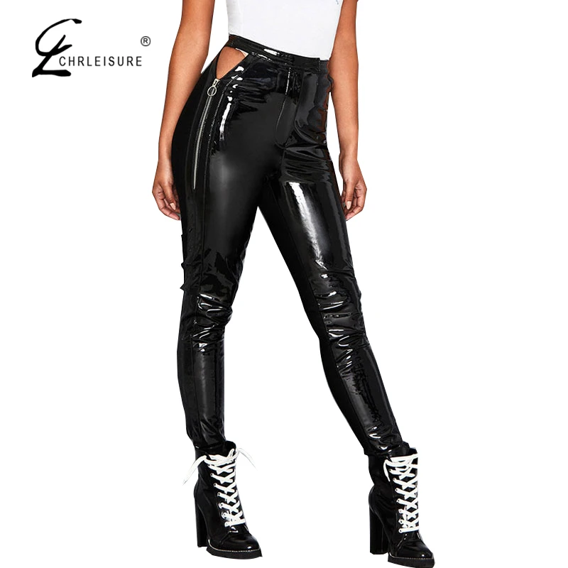 CHRLEISURE сексуальные сшитые кожаные узкие модные женские брюки из искусственной