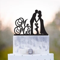 custom mrmrs name wedding cake topper with dogbride and groom silhouettecustom dogs wedding decor personalized anniversary
