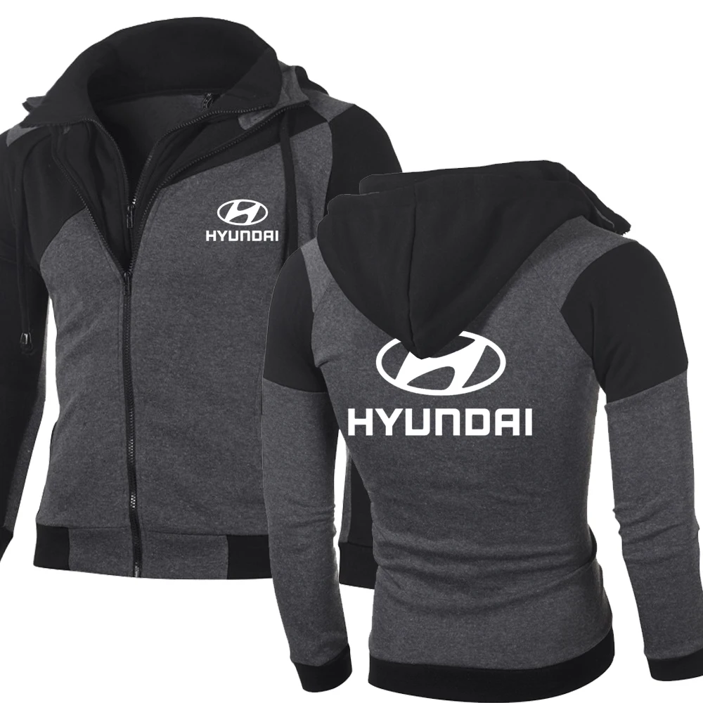 

Spring Autumn NEW Men Sweatshirt Hyundai Logo Jacket Sweatshirts Double Zipper Hoodie Cotton Pullover Sports Wear Coat