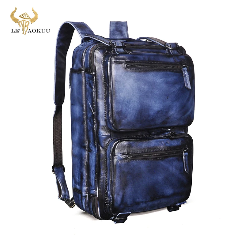2021 Genuine Leather Retro Blue Business Briefcase Messenger Bag Male Design Travel Laptop Document Case Tote Portfolio Bag 9912