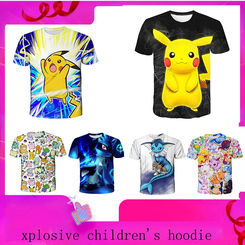 

3D Boys and Girls Clothes Pokemon Series Printed T-shirt, Summer Street Shirt Casual O-neck Short Sleeve Cosplay, Funny T-shirt