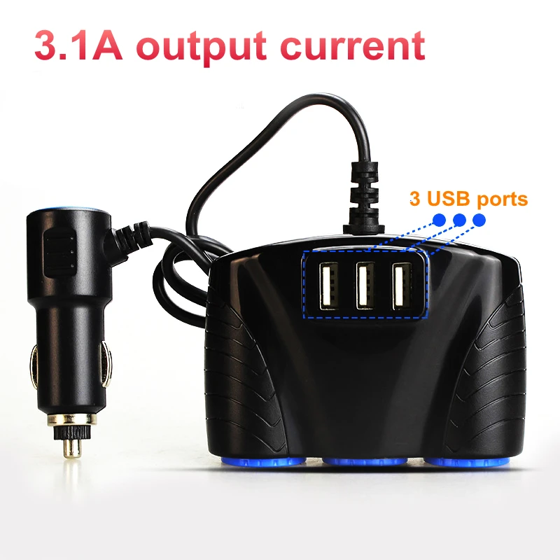 Универсальный 3 Way 12 V-24 V автомобильный прикуриватель сплиттер адаптер с портами