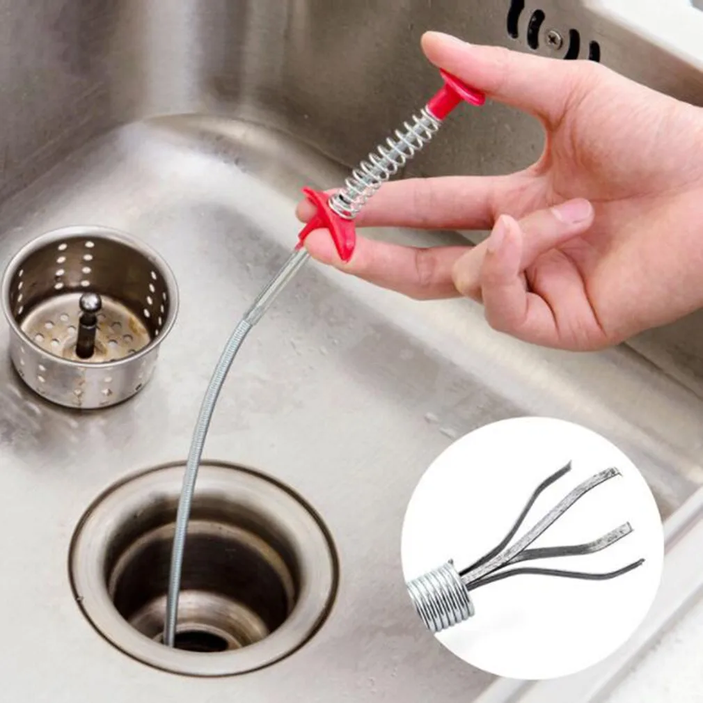 

60cm Drain Snake Spring Tube Unblock Tool Bathroom Sewer Dredge Anti-Clogging Tool Kitchen Sink Cleaning Hook Plumbing Agent