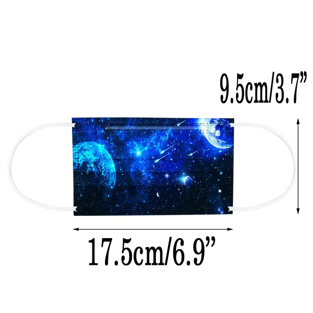 

50PCS Women And Man Disposable Space Planet Starry Sky Printing Face Mask Galaxy Print 3Ply Earloop Anti-PM2.5 Protective Masks