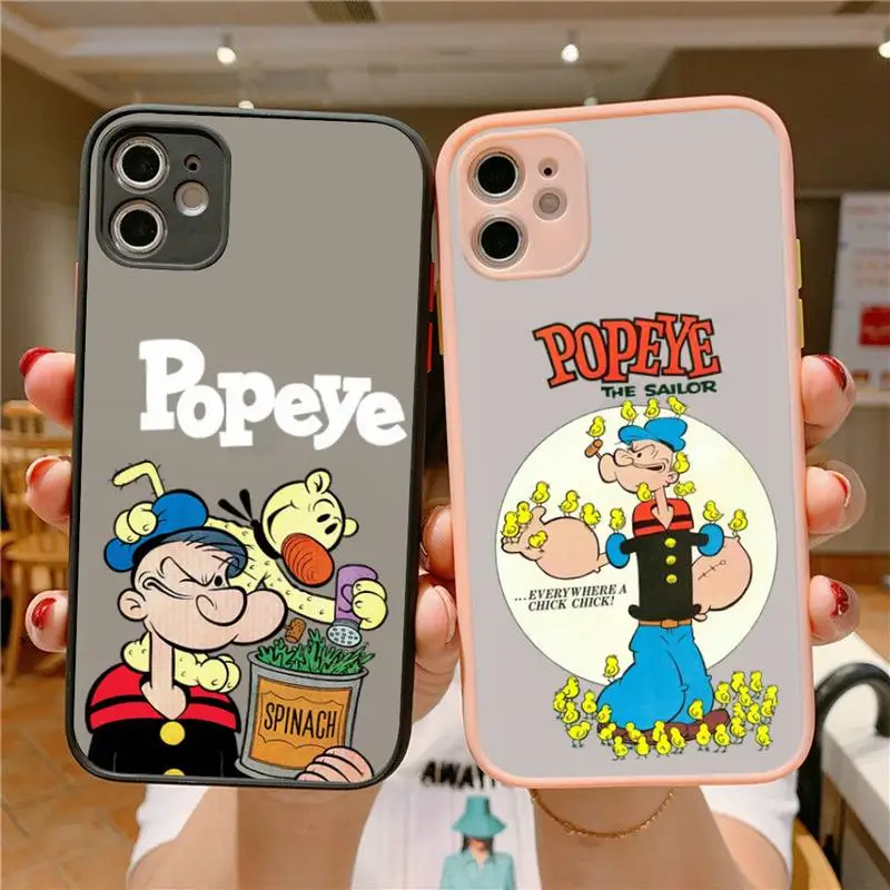 

Retro Cartoon Illustration Po Pe Ye Spinach Phone Case For iphone 12 11 13 Pro Max X XS Max XR 7 8 6 Plus 12mini Shockproof Case