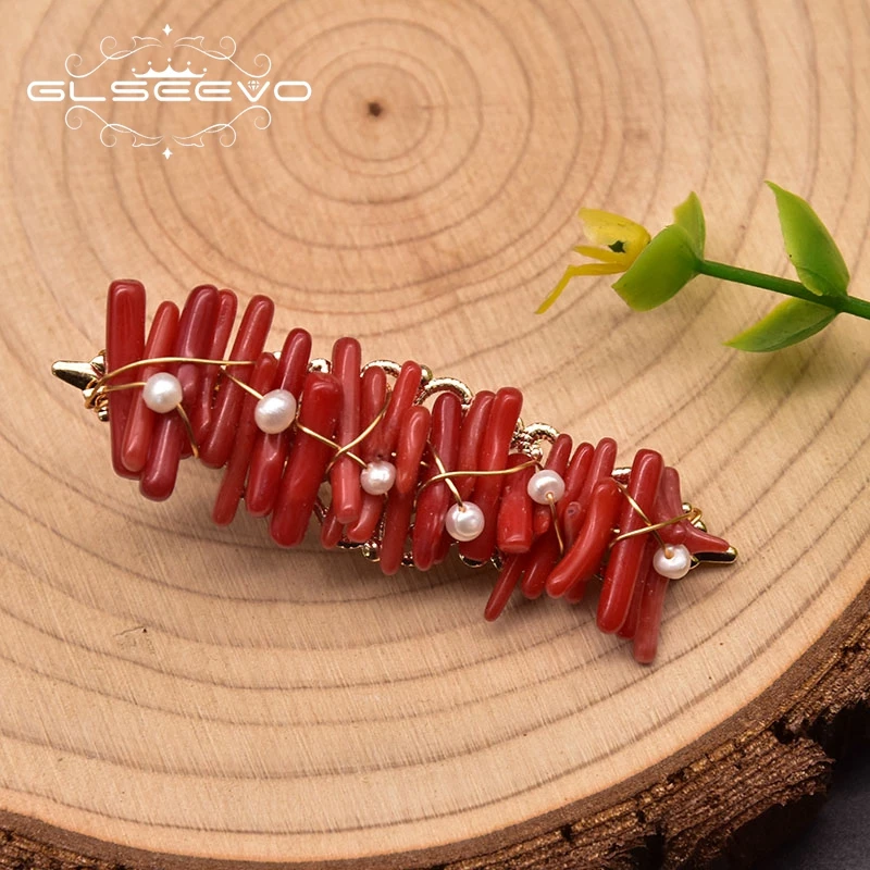 

Glseevo Handmade Natural Coral Girl Hairpin Birthday Party Wedding Pearl Headdress Hairpin Hair Ornament Flower GH0056