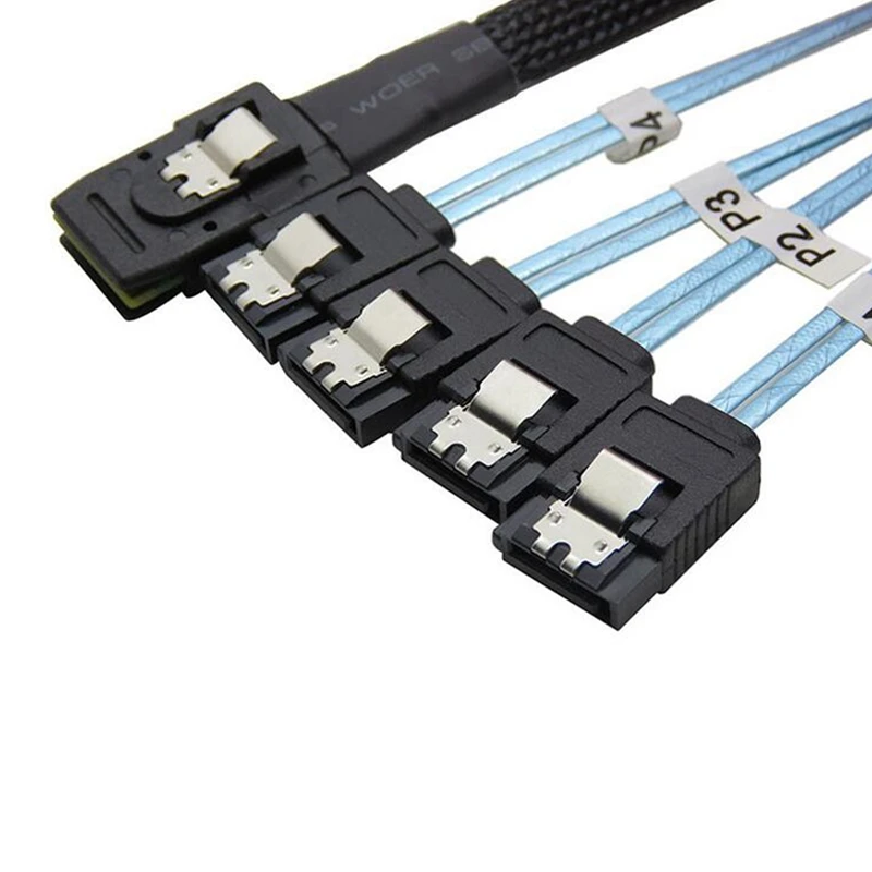 

Mini SAS 36Pin (SFF-8087) Male to 4 SATA 7Pin Female Cable, Mini SAS Host/Controller to 4 SATA Target/Backplane, 0.5M