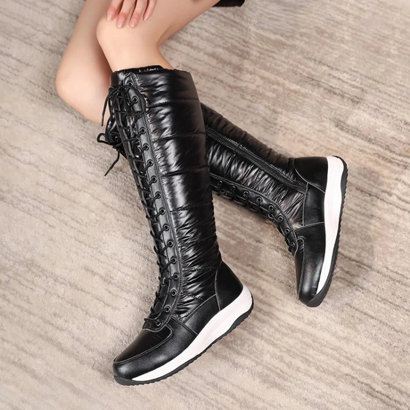 

Womens Designer Boots Winter Snow Boots Warm Genuine Leather Waterproof Thick Sole Knee High Platform Boots Big Shoes HX-123