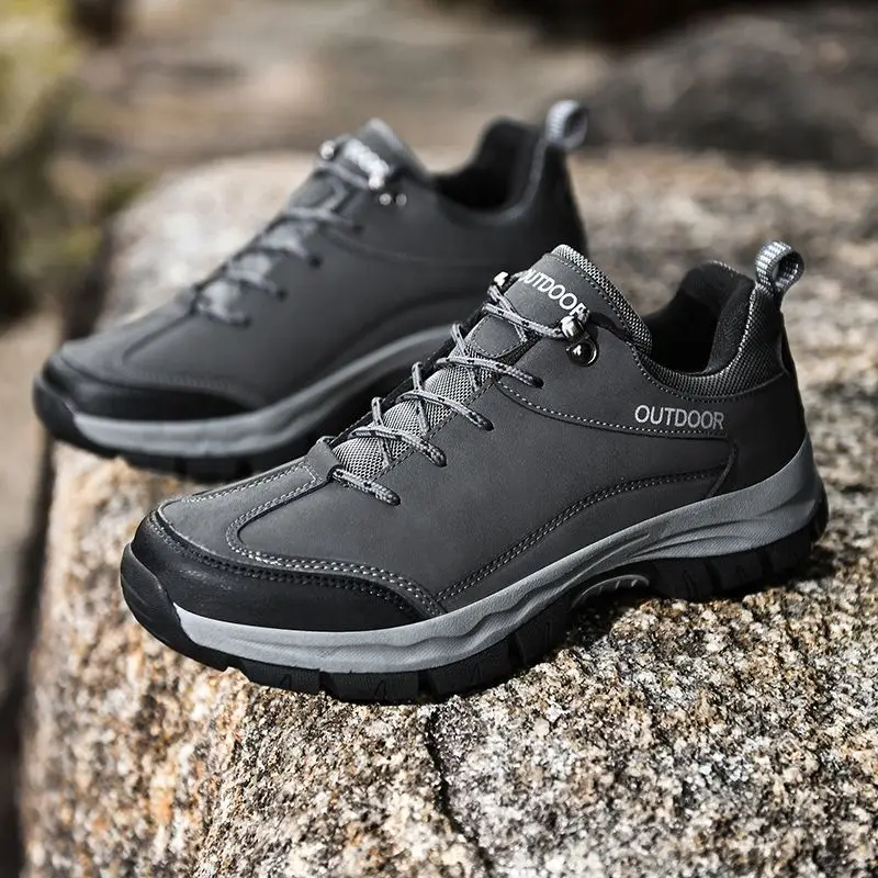 

Outdoor Sneakers Men Pu Leather Hiking High Top Lace Up Brown Black Wear-Resistant Waterproof Autumn Winter Big Size 39-48 2021