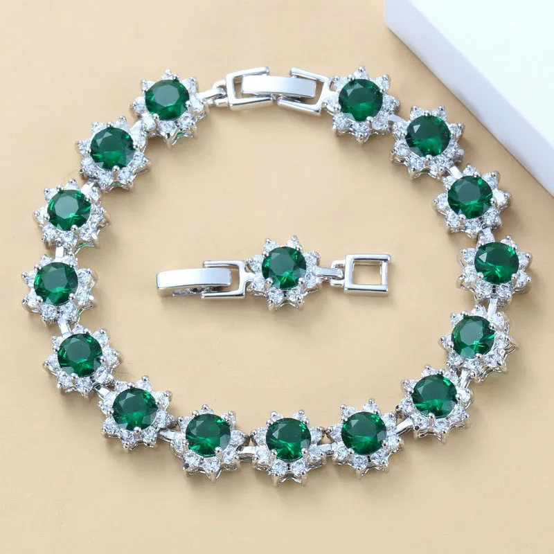 Simple Flower Costume Silver Color Natural Stone Green CZ Jewelry Adjustable Length Link Chain Bracelet 21CM | Украшения и