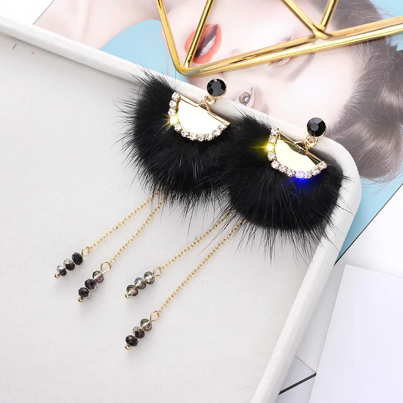 S925-needle корейские модные зимние женские серьги с помпоном из меха норки |