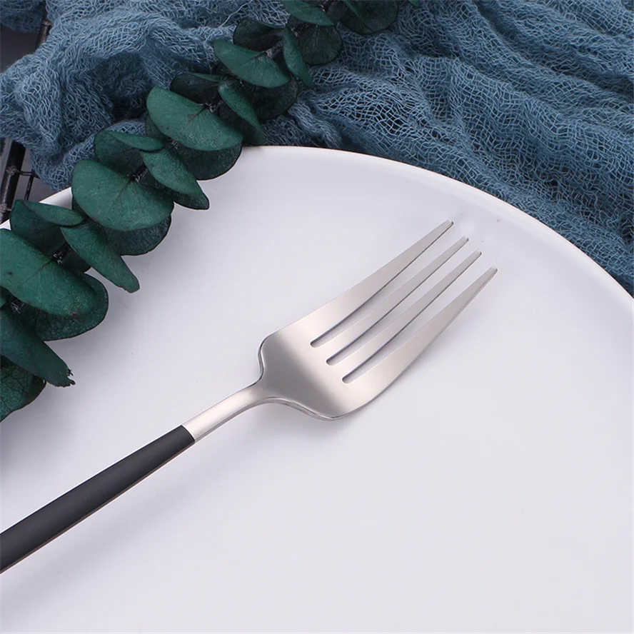 

Black Silver Stainless Steel Cutlery Reusable Creative Tableware Luxury Dinnerware Spoon Knife Fork Set Utensils Dropshipping