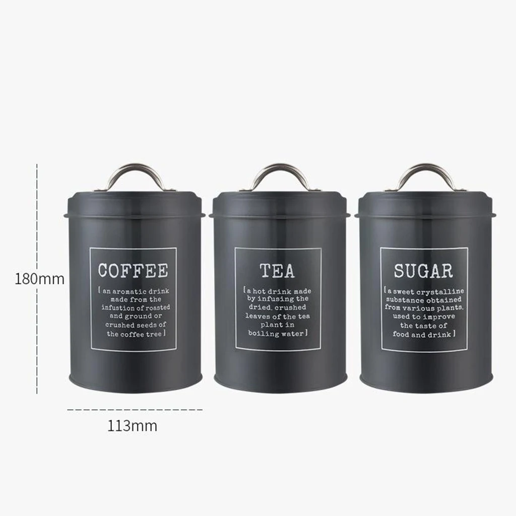 

Set of 3 Metal Kitchen Food Coffee Sugar Tea Storage Box Tin Canister Jar Container Bin Pot with Lid for Kitchen Supplies