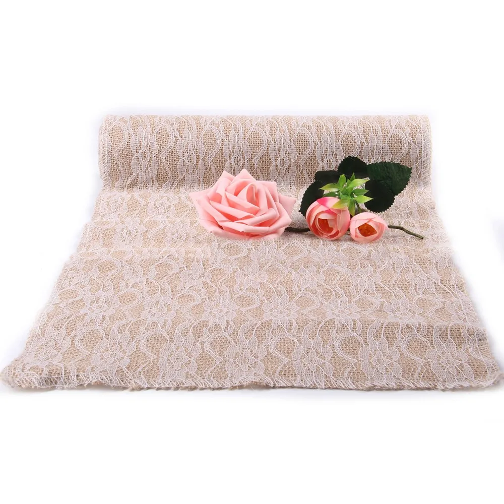 Мешковины день рождения настольный бегун винтажная кружевная скатерть для стола