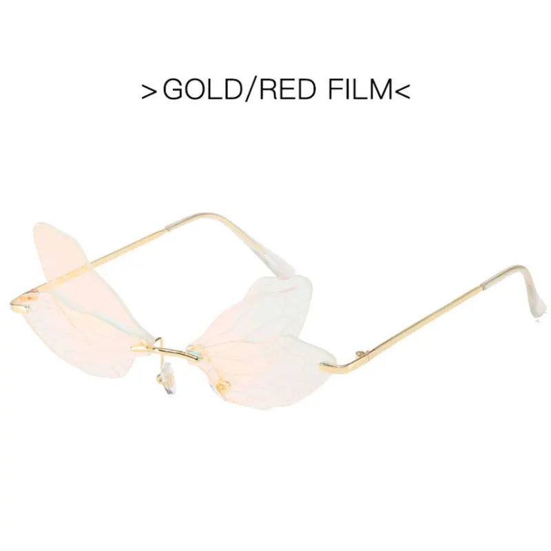 2022 Vintage Dragonfly Wings Sunglasses Fashion Rimless Women Clear Lens Eyewear Men Pink Sun Glasses UV400 Eyewear Female rectangle sunglasses