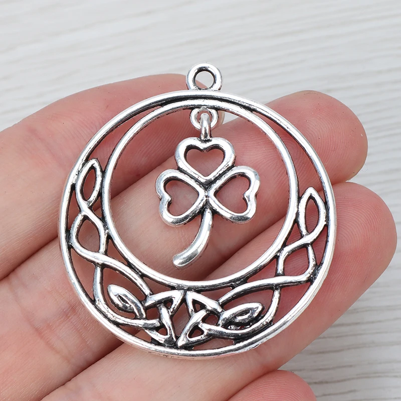 

5 x Celtics Knot Leaf Open Round Circle Shamrock Charms Pendants for Necklace Jewelry Making Findings 44x39mm