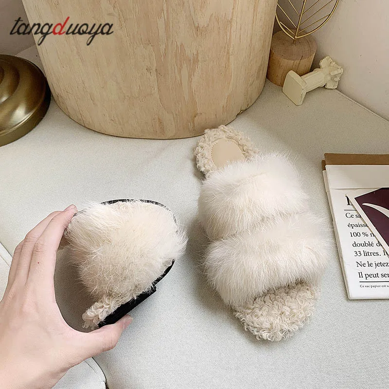 Домашние пушистые женские шлепанцы женская пушистая плюшевая обувь Вьетнамки
