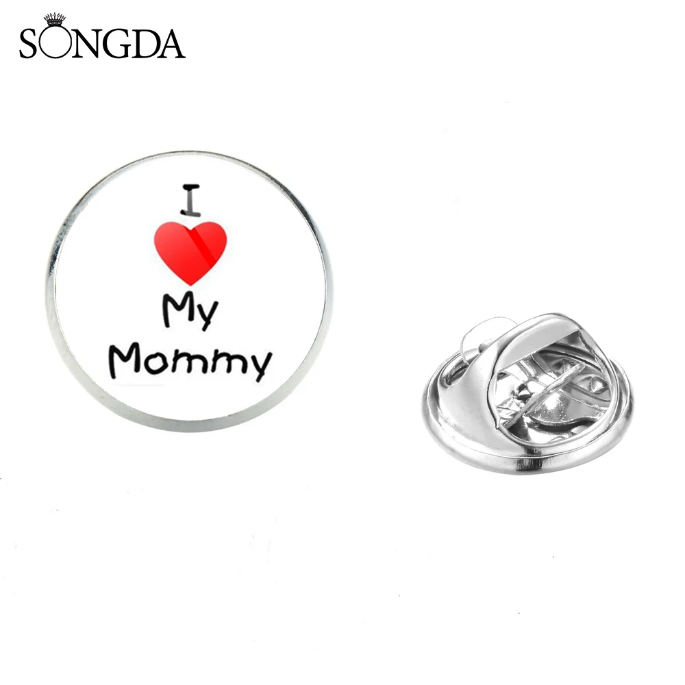 Мультфильм I Love Mom (Я люблю маму) Фото брошь с застежкой стеклянный кабошон ручной