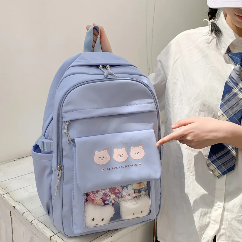 

DCIMOR New Waterproof Nylon Women Backpack Female Large Capacity Transparent Travel Bag Teenage Girls Cartoon Printing Schoolbag
