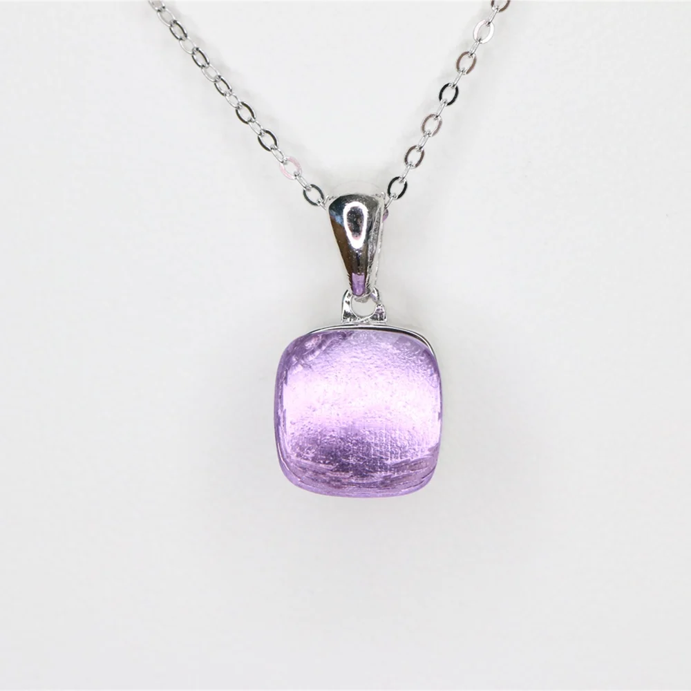 transparent purple Серебряная Подвеска из серебра 925 пробы квадратная цветная кошачий глаз опал розовый синий белый карамельный камень кулон ожерелье Горячие ювелирные изделия для женщин и девушек - Окраска металла: transparent purple