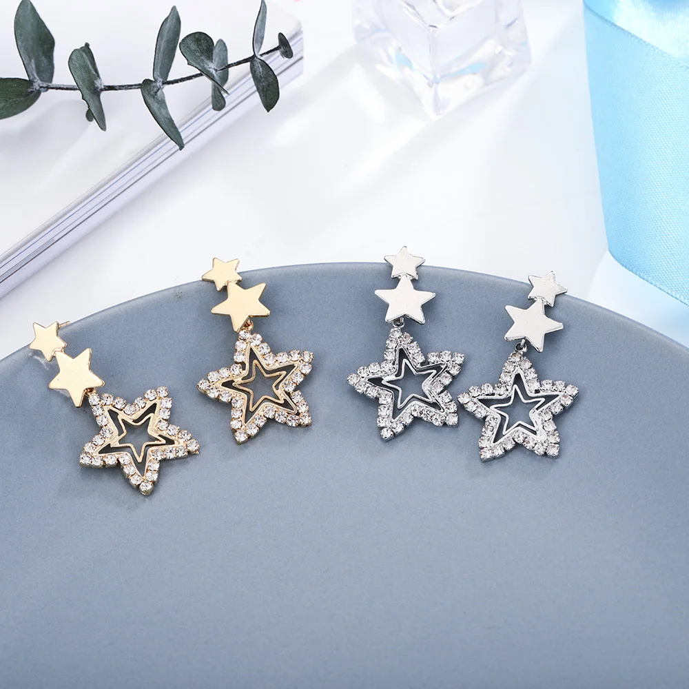 Женские Висячие серьги-подвески HanCheng Золотые серьги с пятиконечной звездой