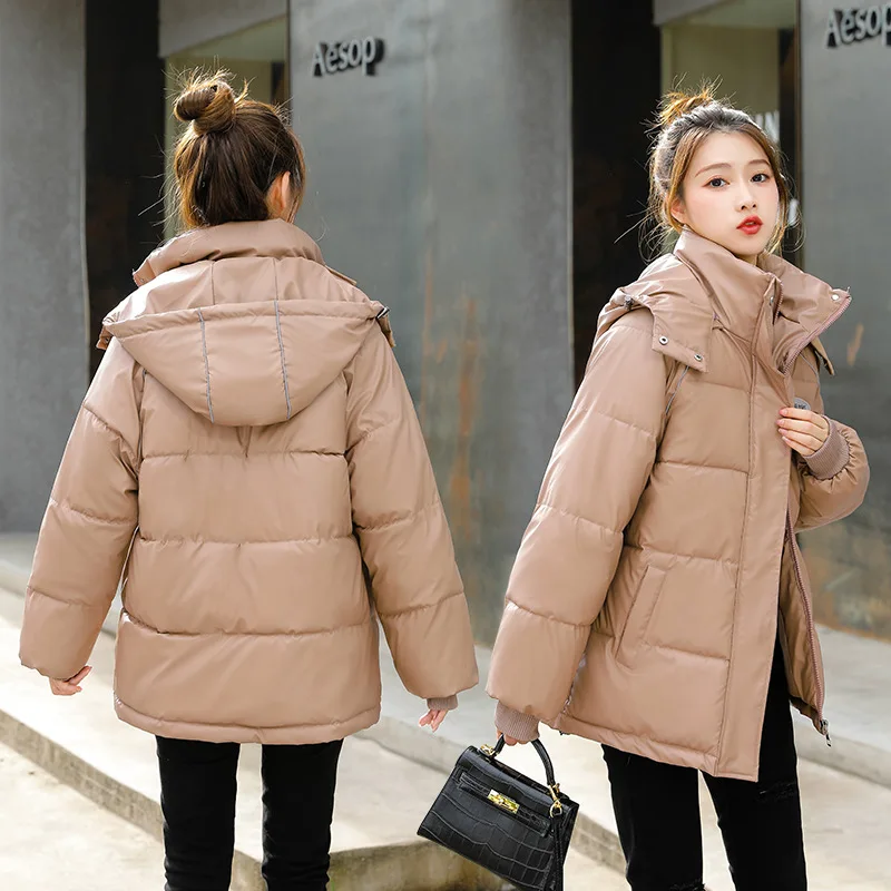 Women Winter Jacket Pu Leather Parkas New Ladies High Quality Bread Hooded Coat Female Windproof Warm Outerwear Brand Clothing