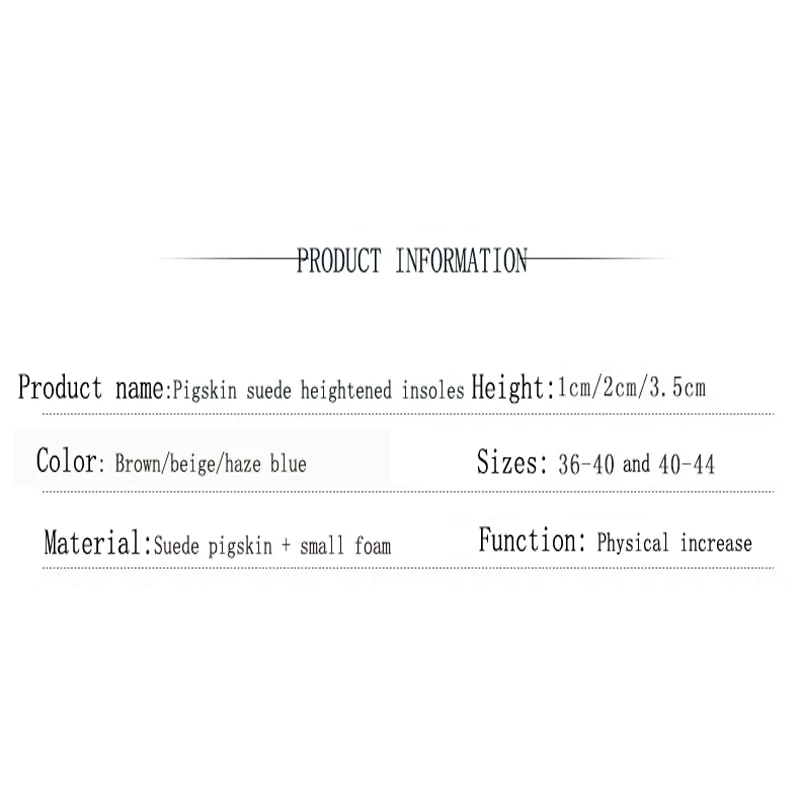 

Men Insoles Heightened Pads Comfortable and Breathable Invisible Heightened Anti-slip Pigskin Suede Insoles For Adult