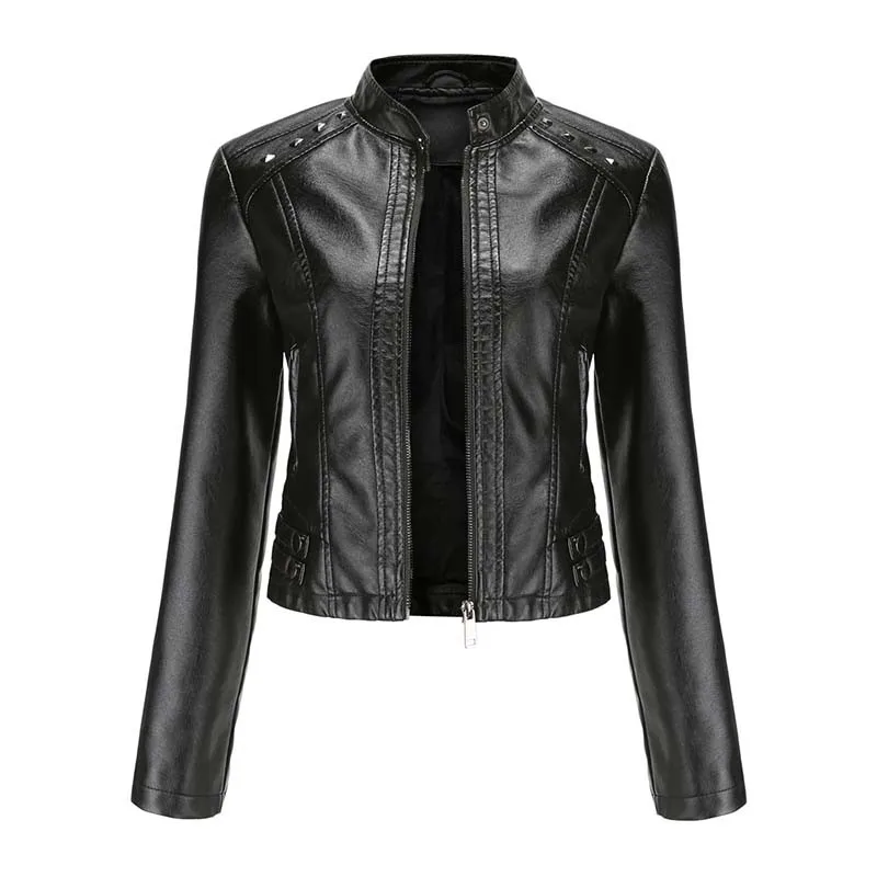 

Pu Leather Jacket For Women 2021 Spring Autumn Fashion Motorcycle Biker Casual Streetwear Coat Female Slim Black Leather Jackets