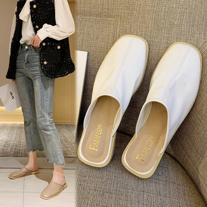 Шлепанцы женские из ПУ кожи без застежки полутапочки лоферы мюли обувь для