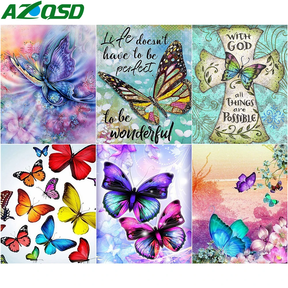 

Картина AZQSD по номерам, набор холста с бабочками, картина для гостиной, украшение для дома, картины по номерам, животное, настенное искусство