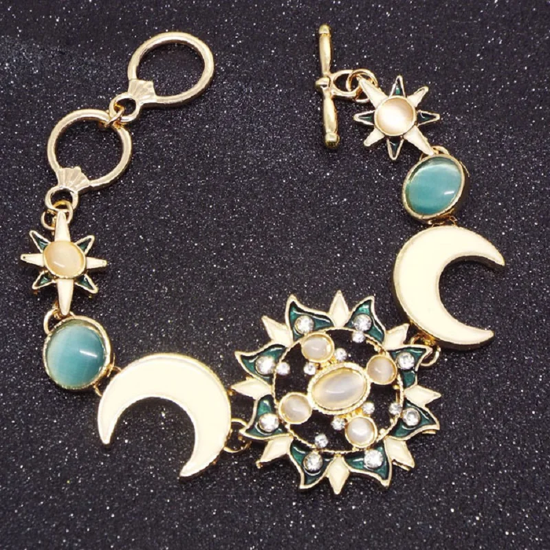 

European and American jewelry exaggerated fashion new sun moon stars asymmetrical gemstone bracelet