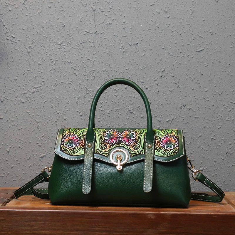 

Женская сумка из натуральной кожи с резьбой по красной рыбе, 2021